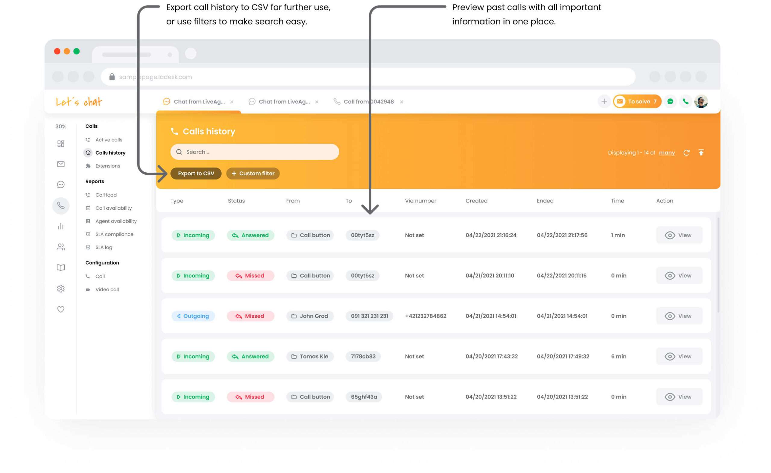 Histórico de Chamadas