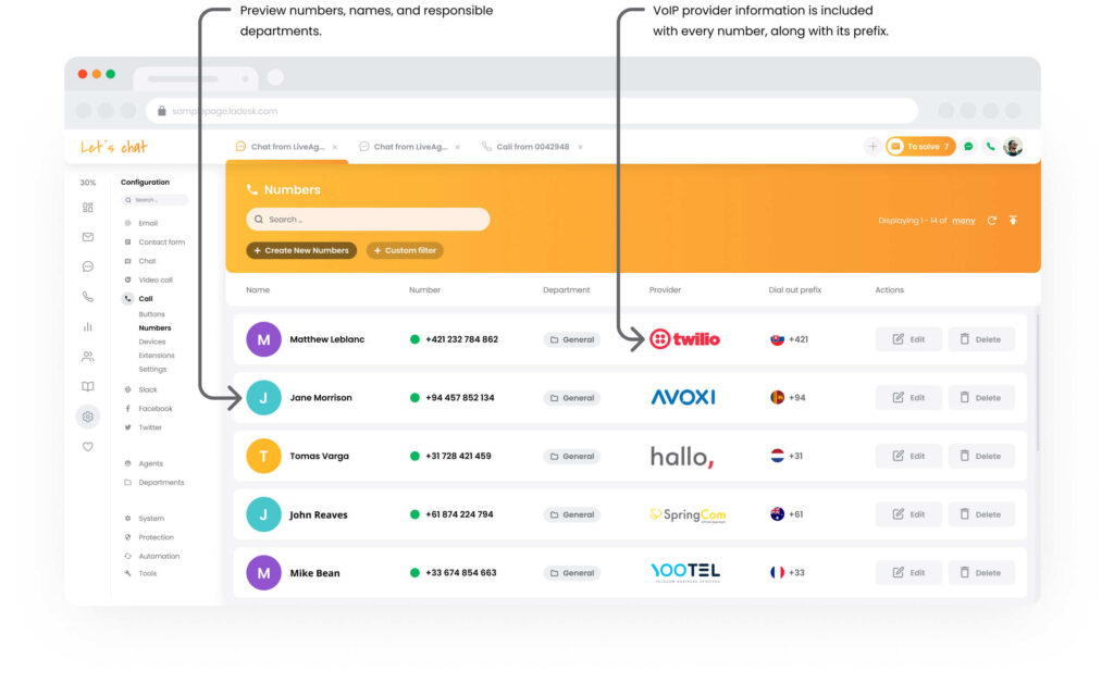 Captura de tela da interface de central de atendimento LiveAgent