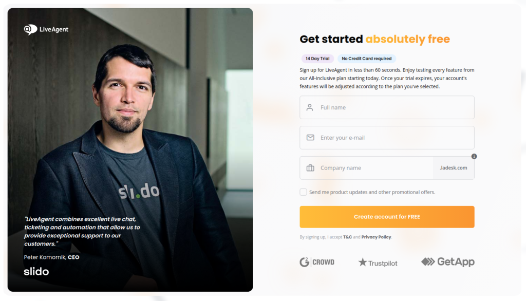 Conta de teste do LiveAgent