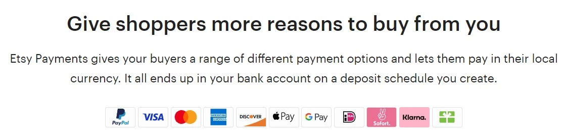 Métodos de pagamento do Etsy