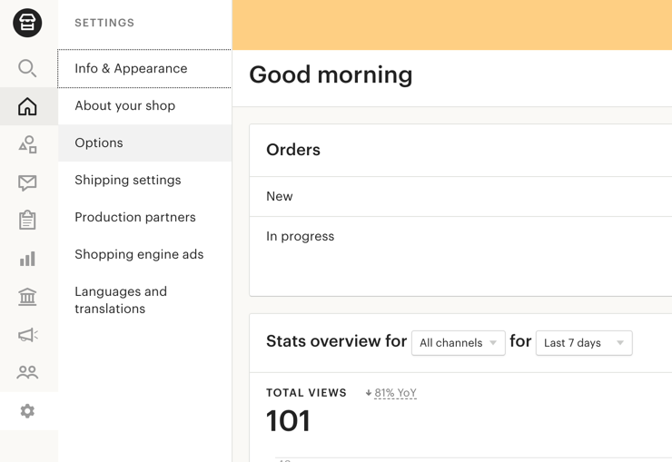 Painel do Etsy Shop Manager