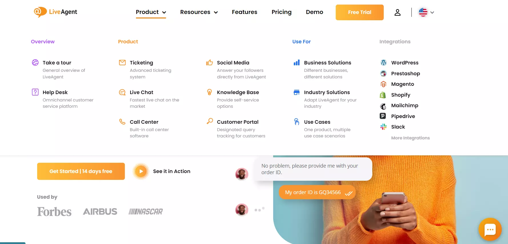 Cabeçalho do LiveAgent