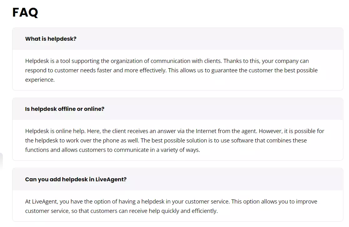 Exemplo de Perguntas Frequentes do LiveAgent