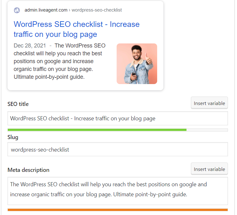 Preencher exemplo de título de SEO e meta descrição