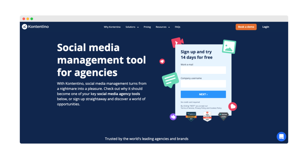 Página de destino do Kontentino