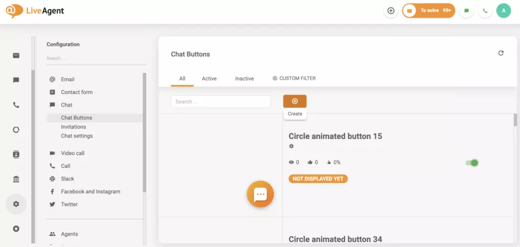 Configuração da seção de chat no LiveAgent