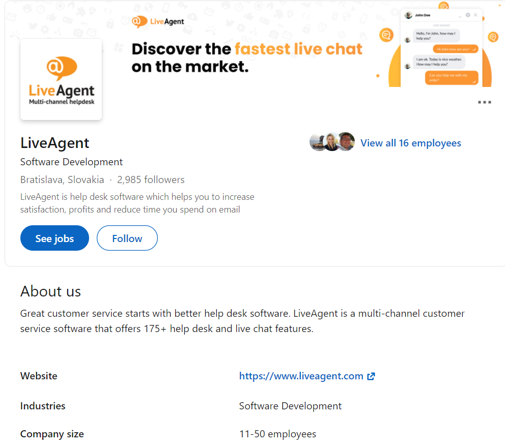 perfil do LinkedIn do LiveAgent