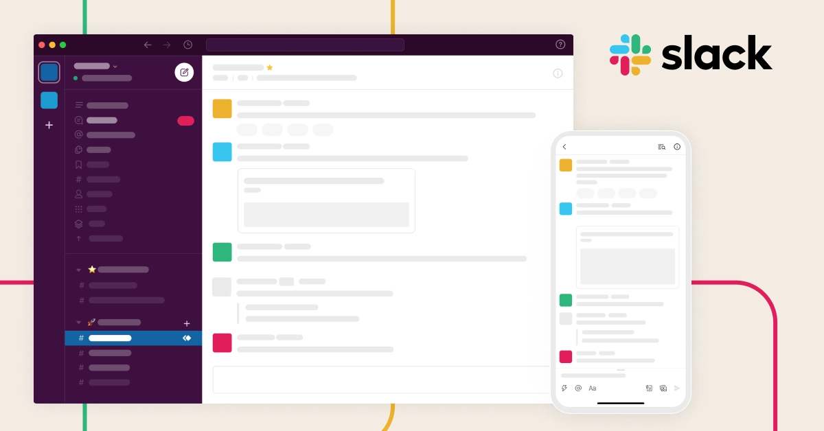 Mockup de recursos do Slack
