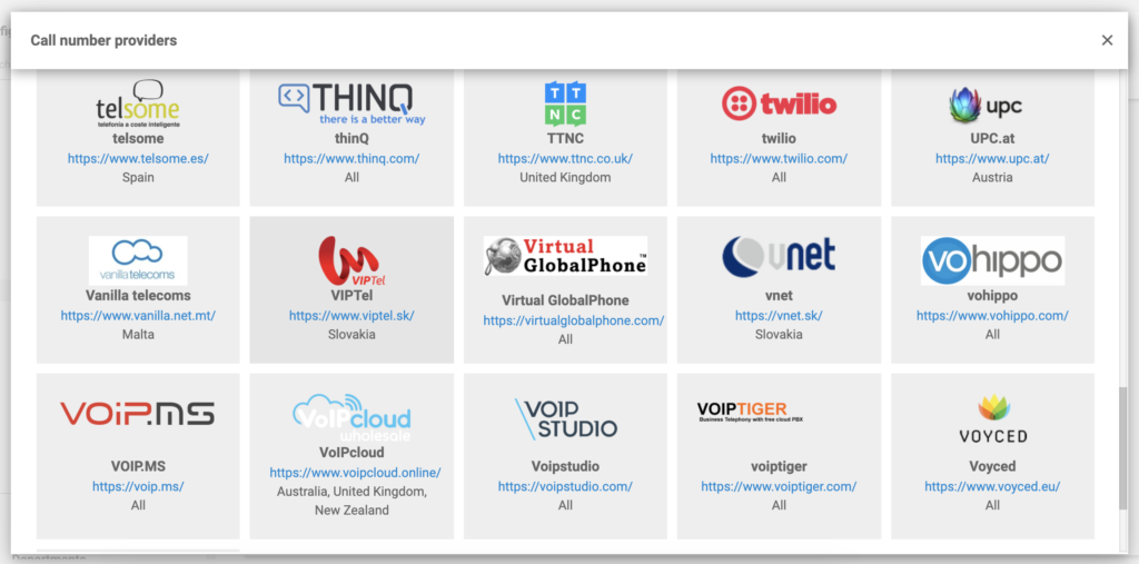 Provedores de VOIP do LiveAgent