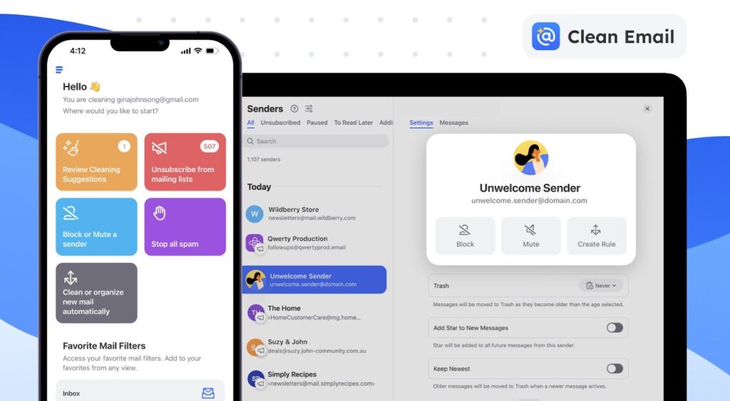 Página inicial do Clean Email