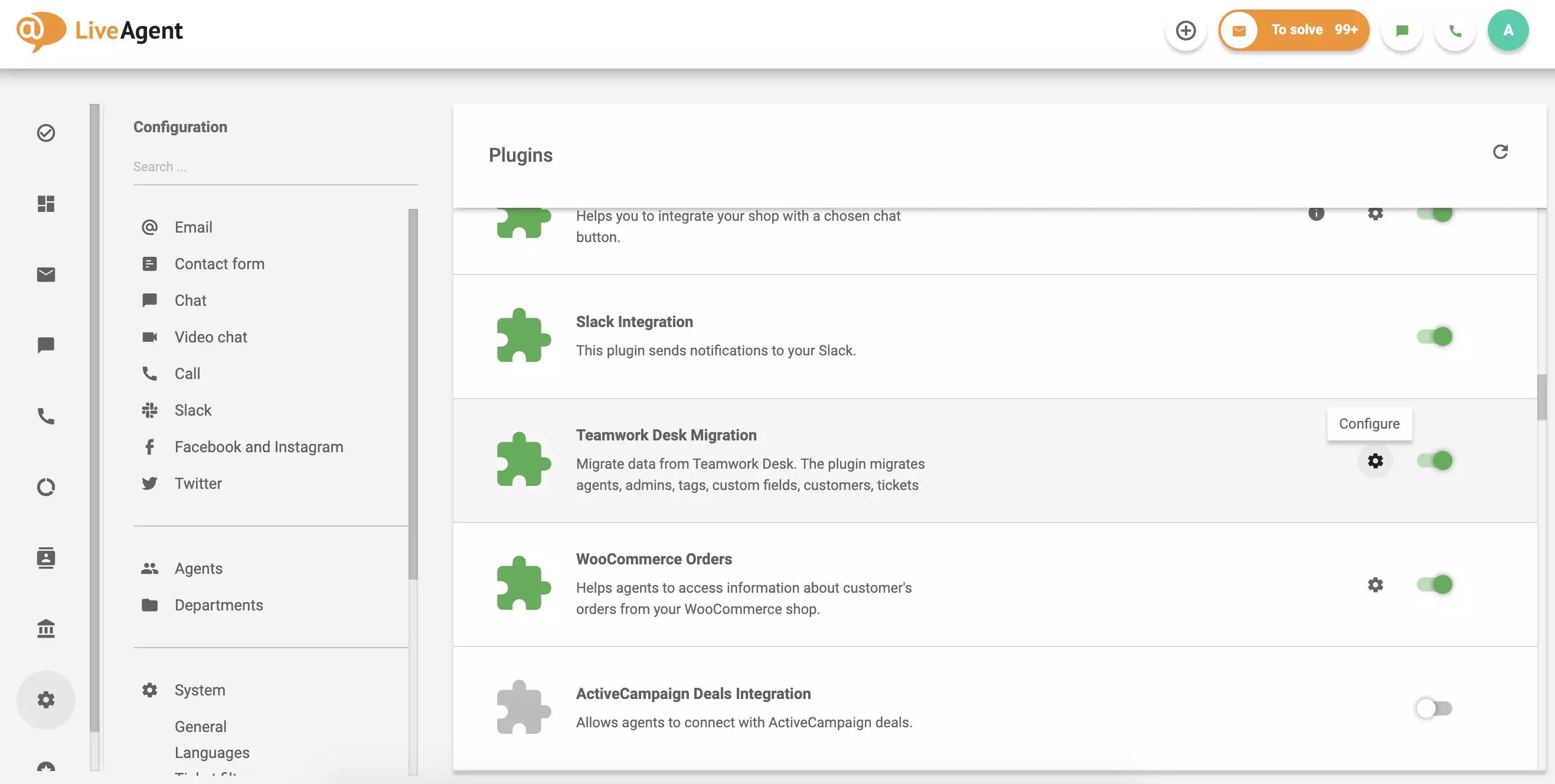 Clique em configuração no plugin ativo