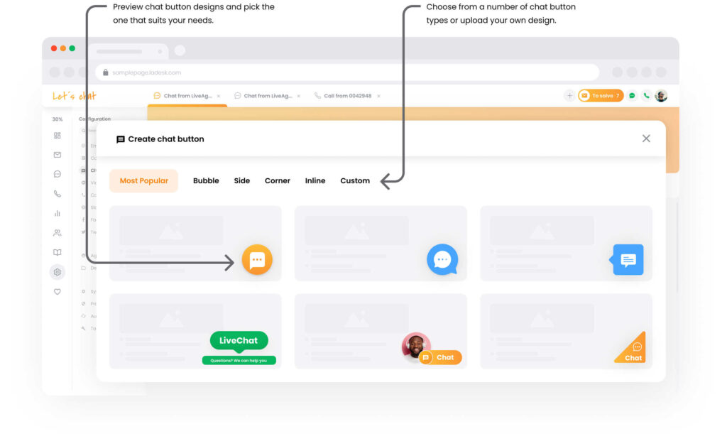 Opções de caixa de chat do LiveAgent