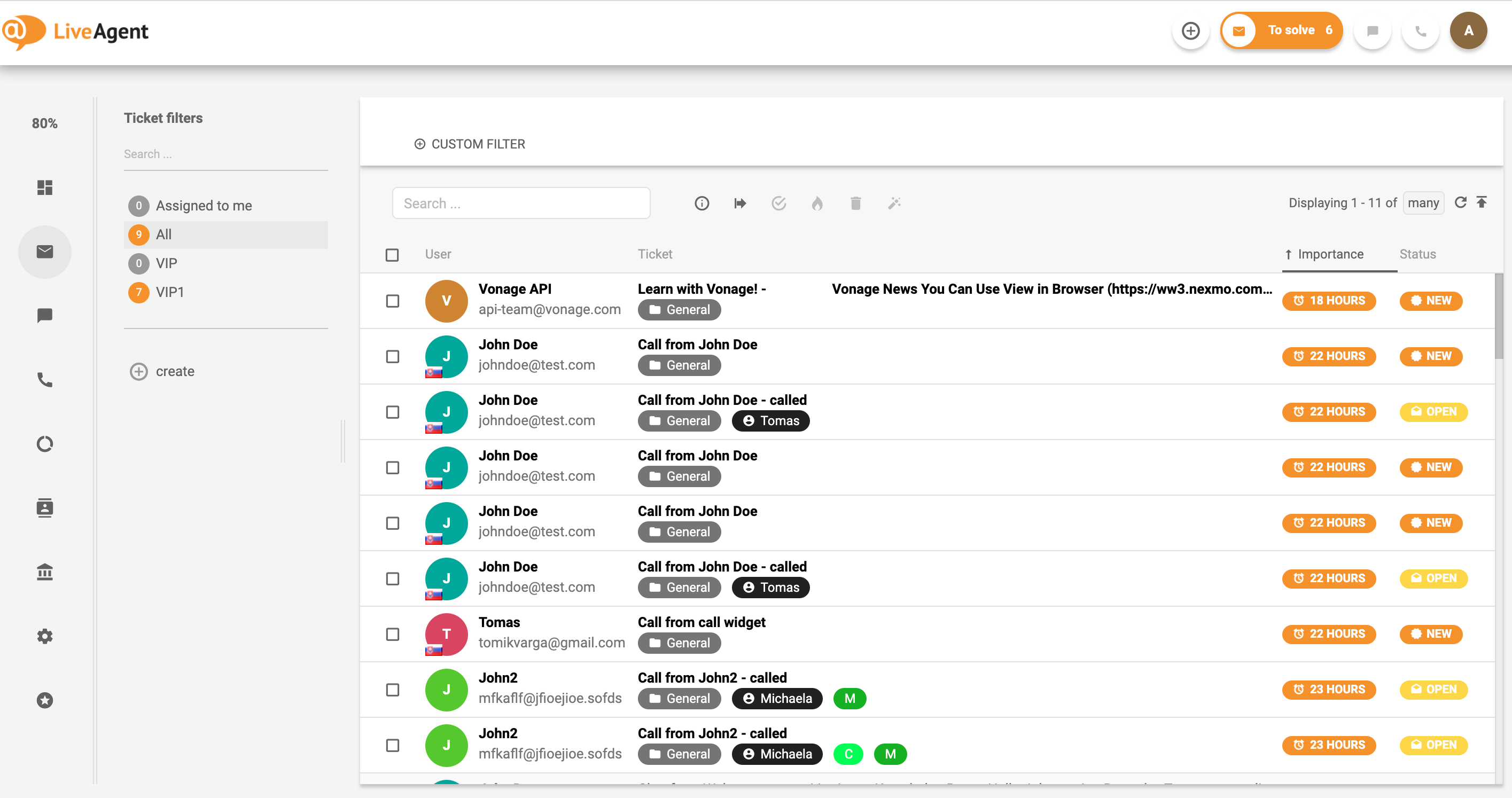 LiveAgent - Todos os tickets - Caixa de entrada universal
