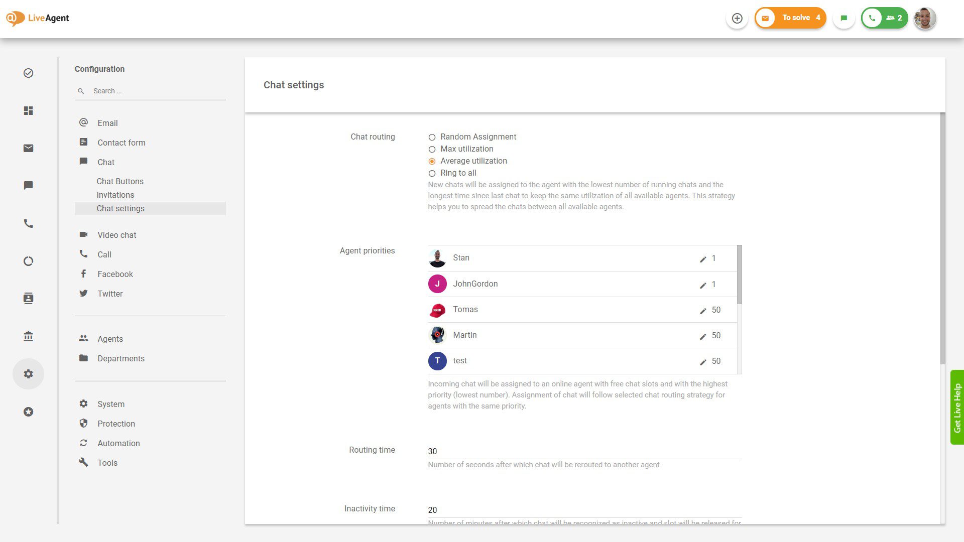 Atribuição de prioridade do LiveAgent