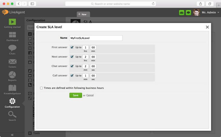 Como criar um nível de SLA e definir as ações desejadas