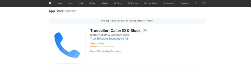 Site da App Store do Truecaller: Caller ID & Block