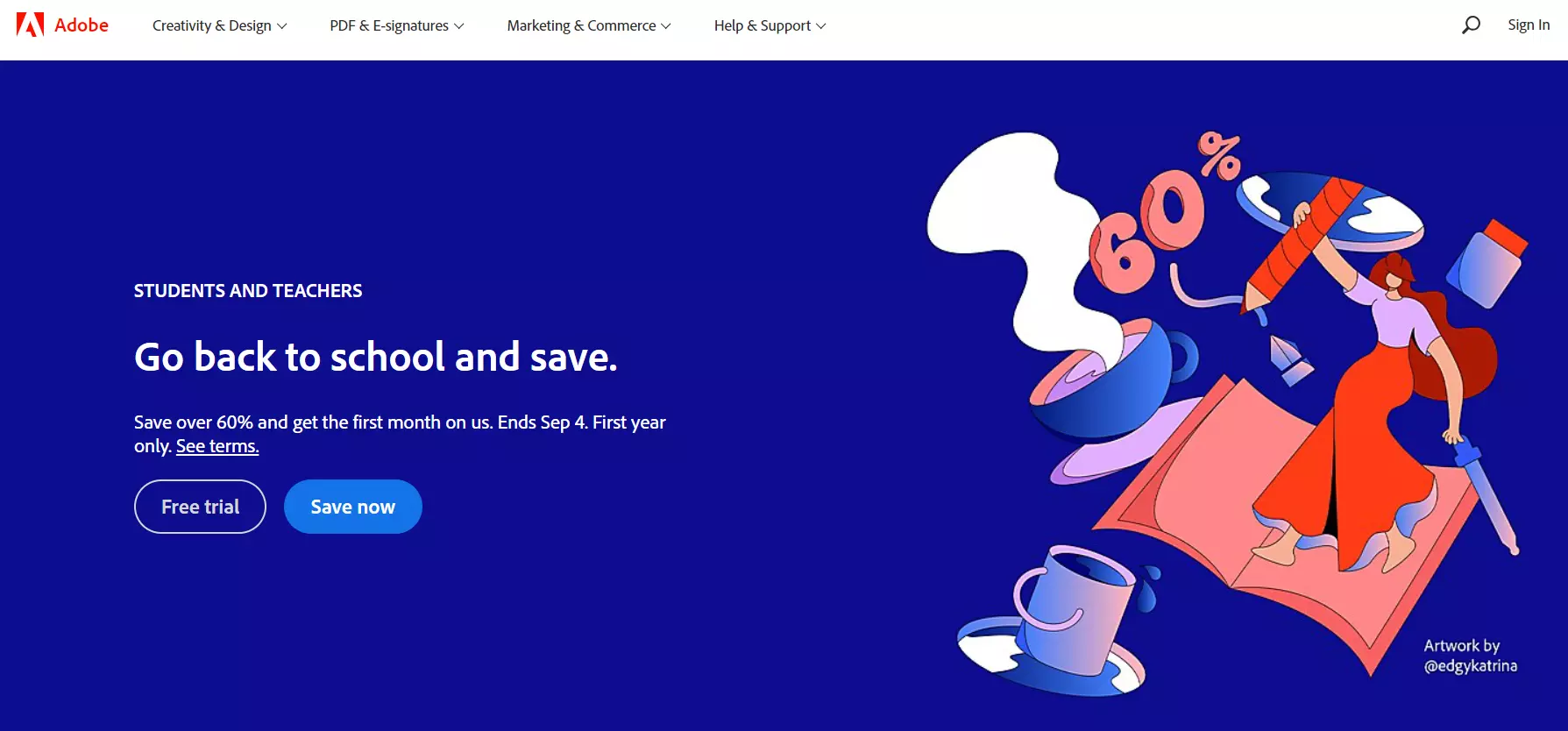 Página inicial da Adobe mostrando seu sistema de gestão de conteúdo.