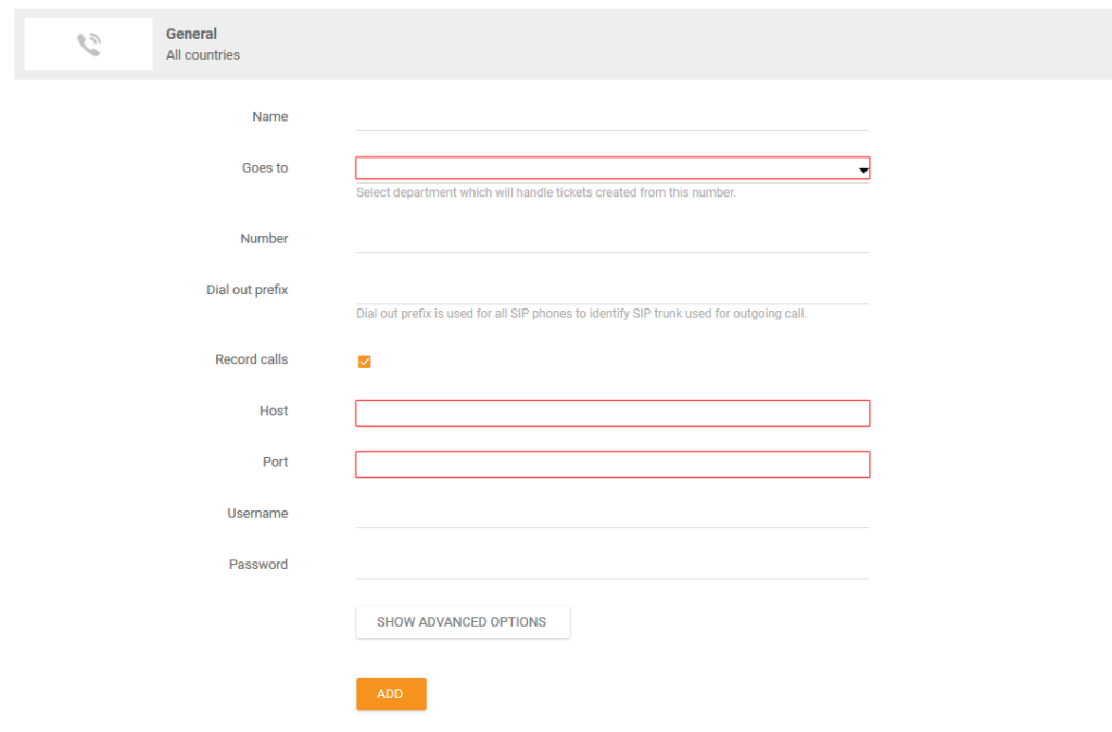 Configurações gerais de chamada