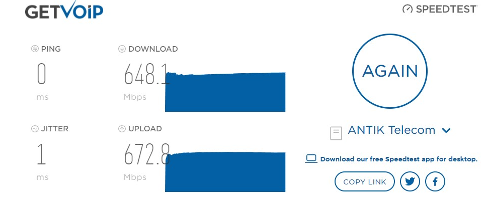 Teste de velocidade de download e upload