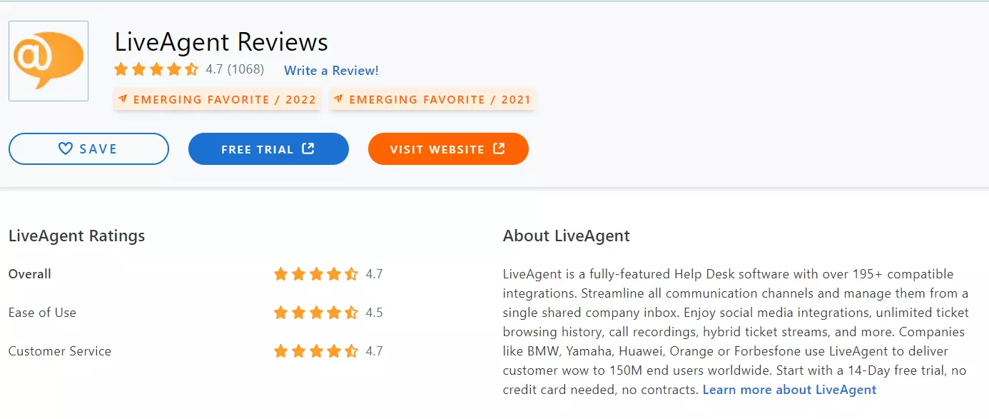 Avaliação LiveAgent Capterra 2022