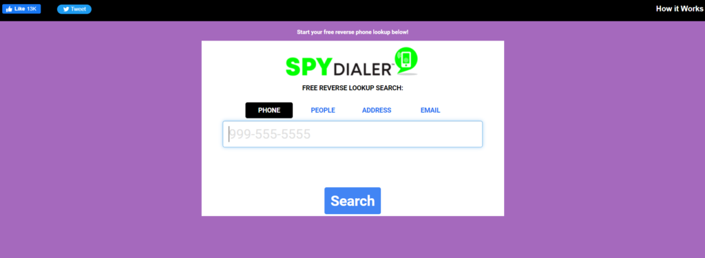 Página inicial do Spy Dialer