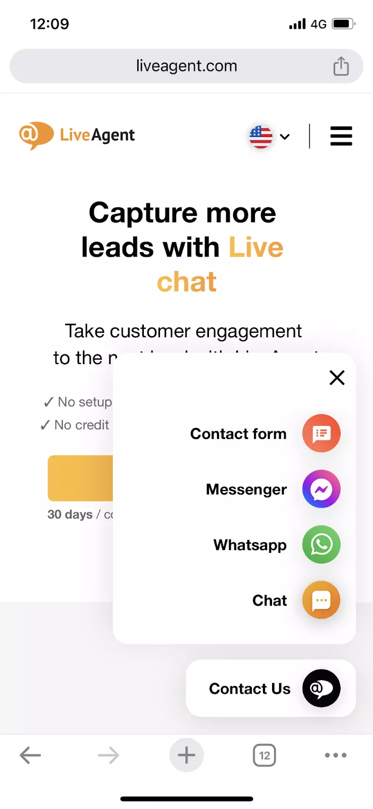 LiveAgent - botão de chat ao vivo em dispositivo móvel