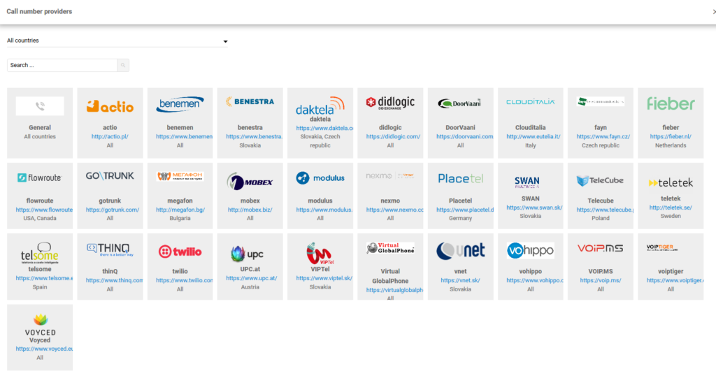Lista de provedores de números de chamada