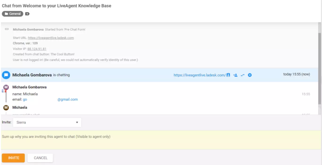 LiveAgent Agente convidado para chat