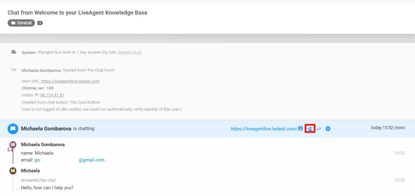 LiveAgent - convidar um colega de trabalho para chat