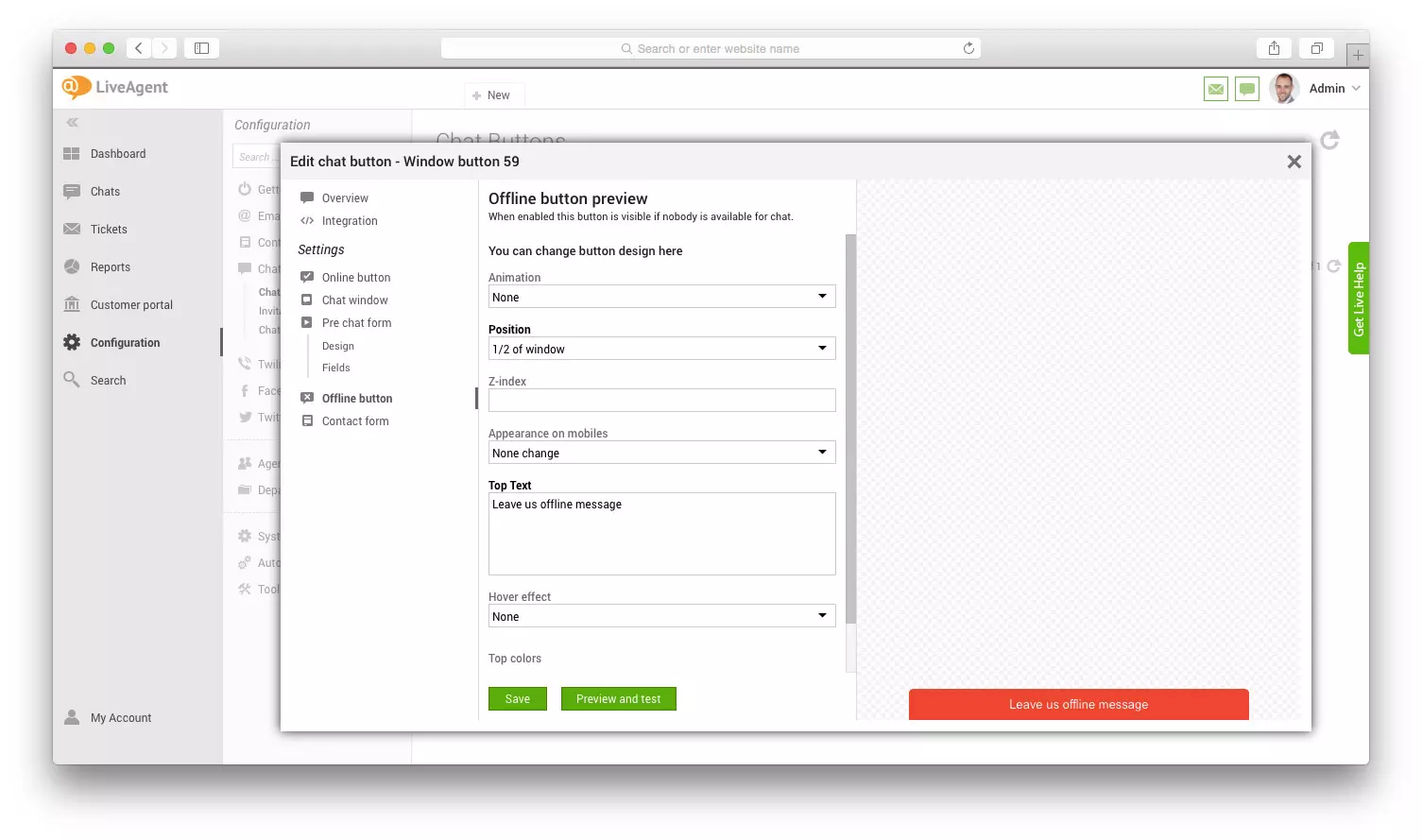 Mockup da aba de visualização do botão offline