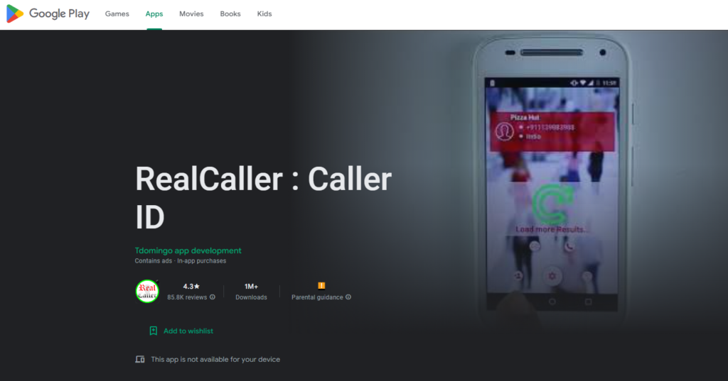 Site do Google Play do RealCaller: Caller ID
