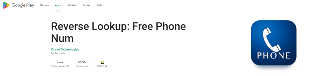 Site do Google Play do Reverse Lookup: Free Phone Num