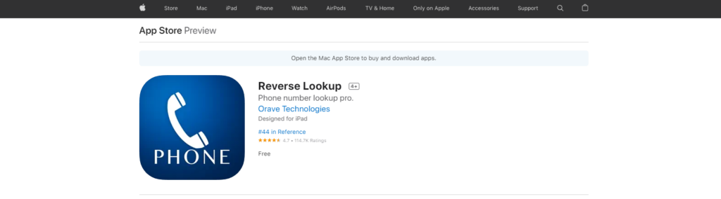 Site da App Store do Reverse Lookup