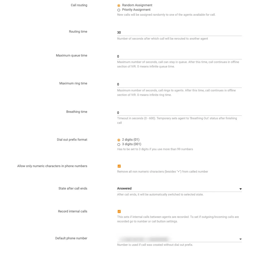 Configuração de configurações de chamada