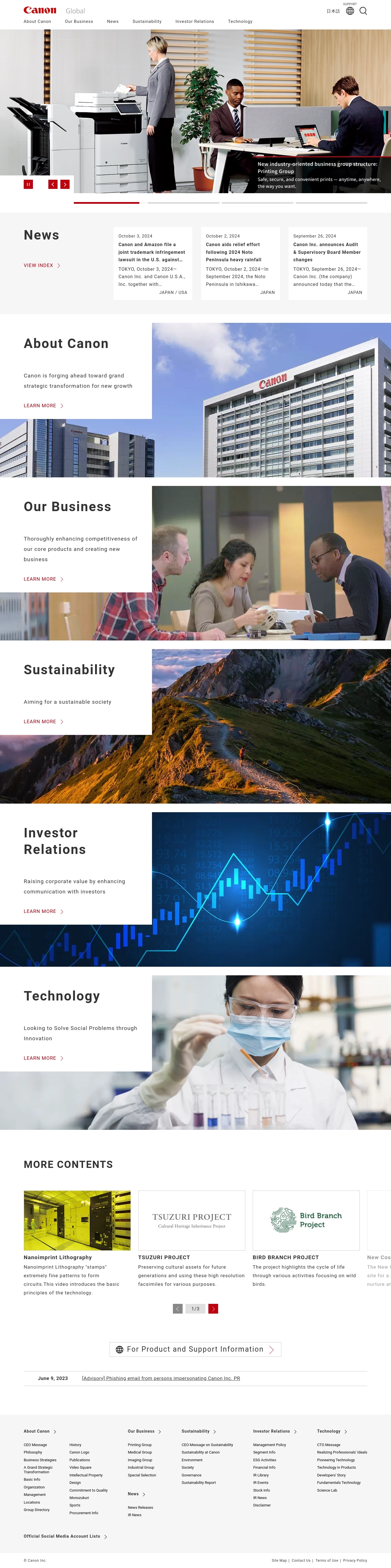 Contatos do Help Desk Canon