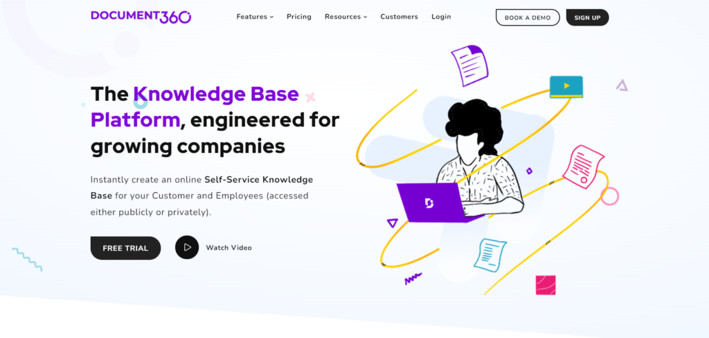 Página inicial do Document360