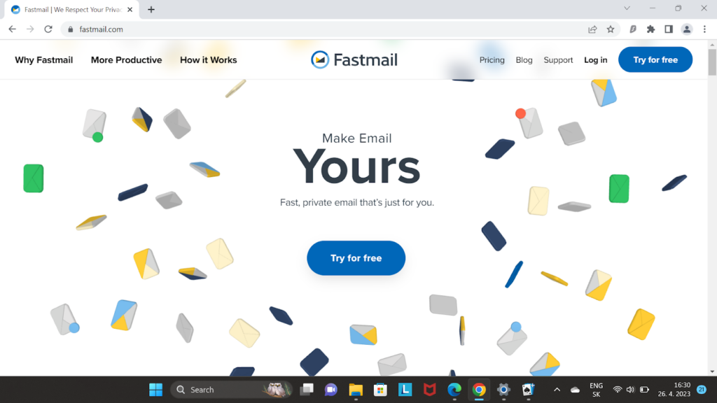 Homepage do Fastmail