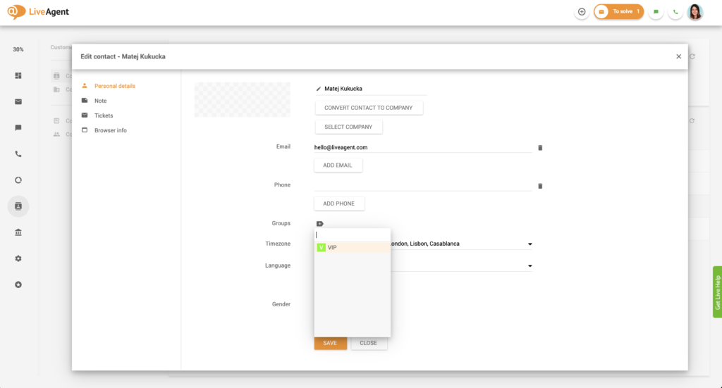 Adicionar cliente ao grupo de contatos