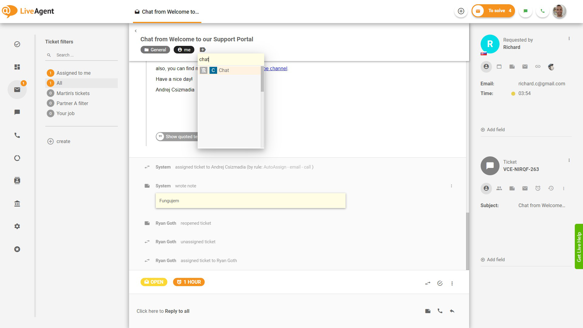 Adicionando uma tag a um ticket no LiveAgent