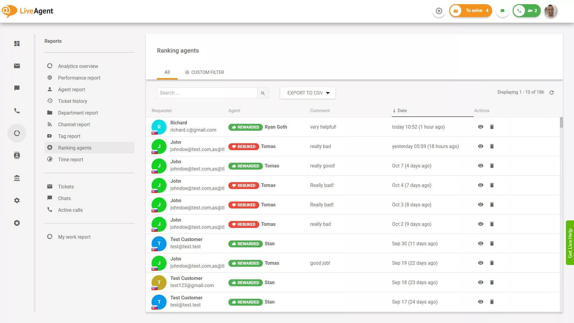 Visão geral de classificação de agentes em relatórios