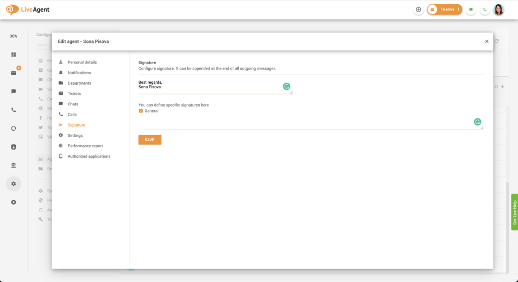 Assinatura do agente