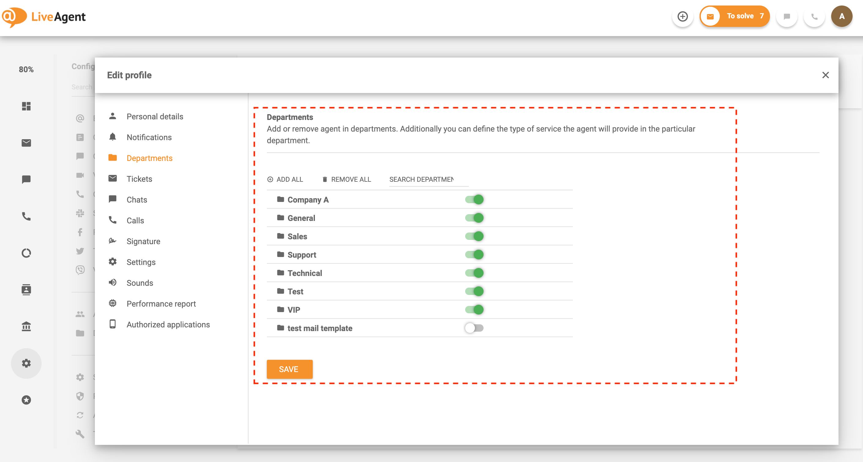 Atribuir agentes a departamentos - LiveAgents