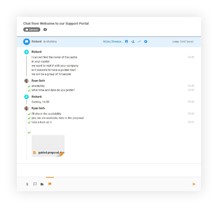 Anexos em chat ao vivo