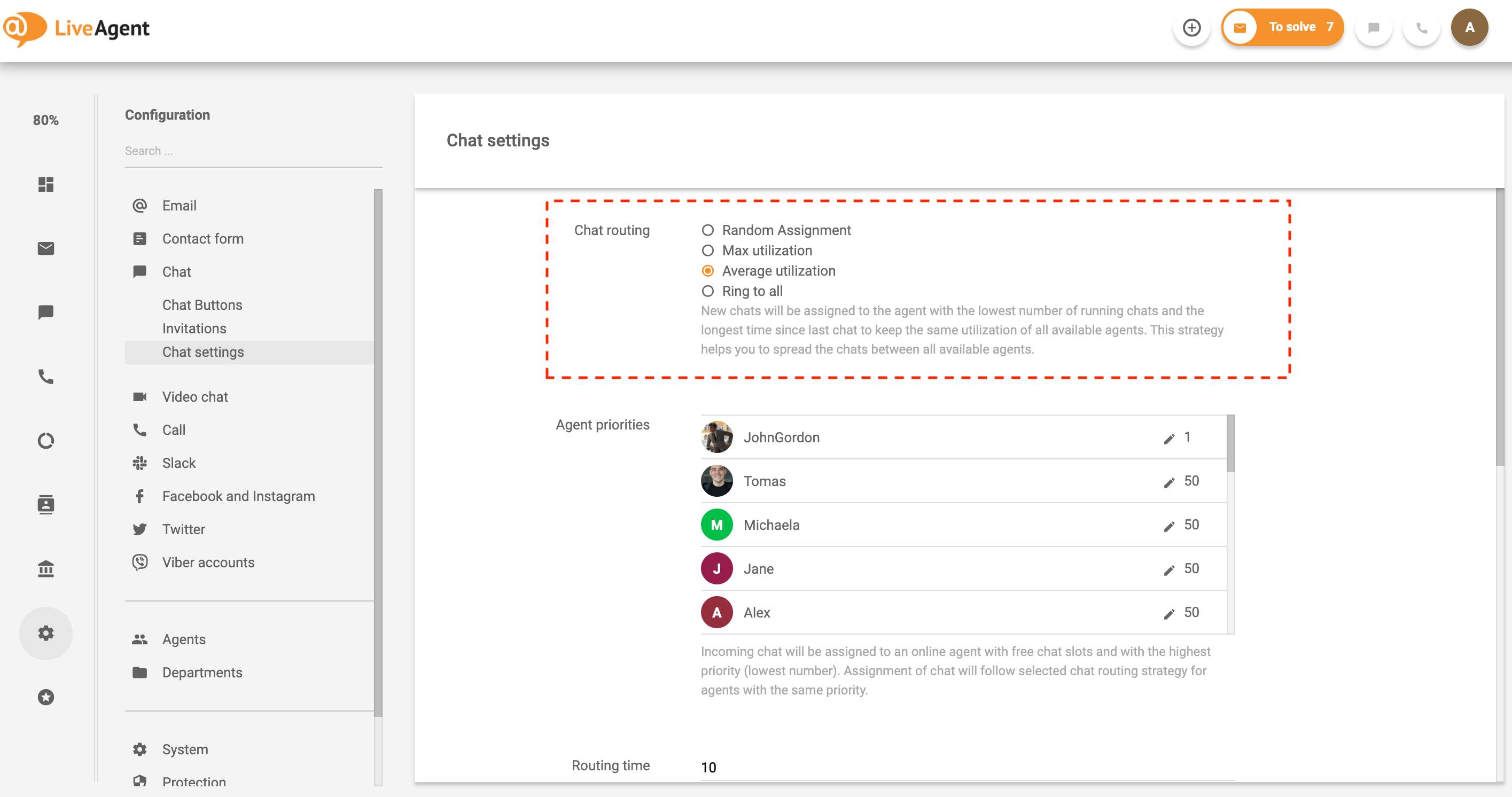 Distribuição automática de tickets e roteamento de chat