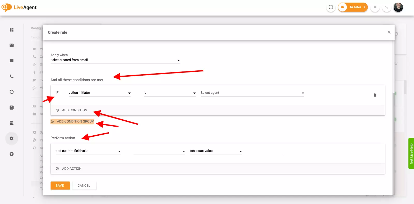 Configuração de automação no LiveAgent
