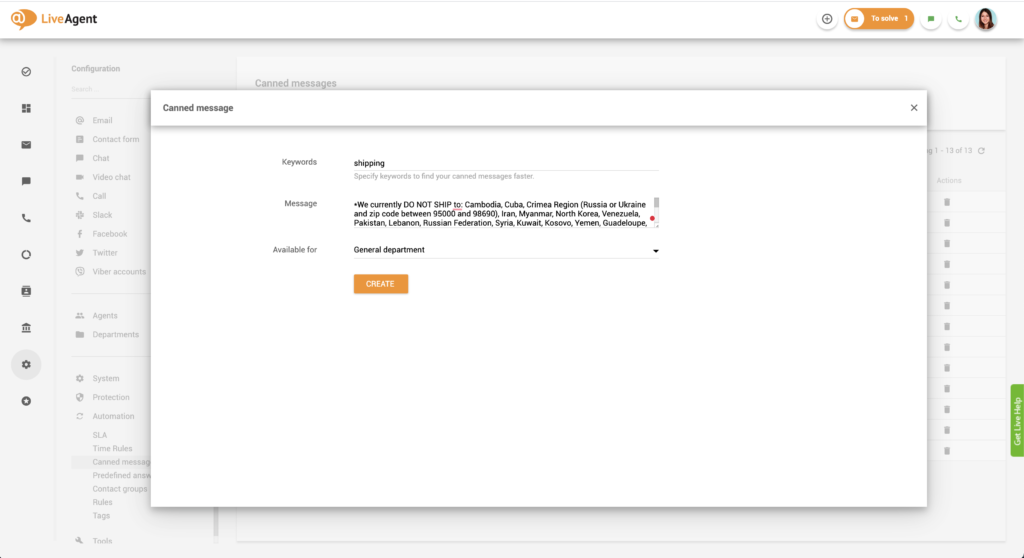 Formulário de criação de mensagem pré-gravada