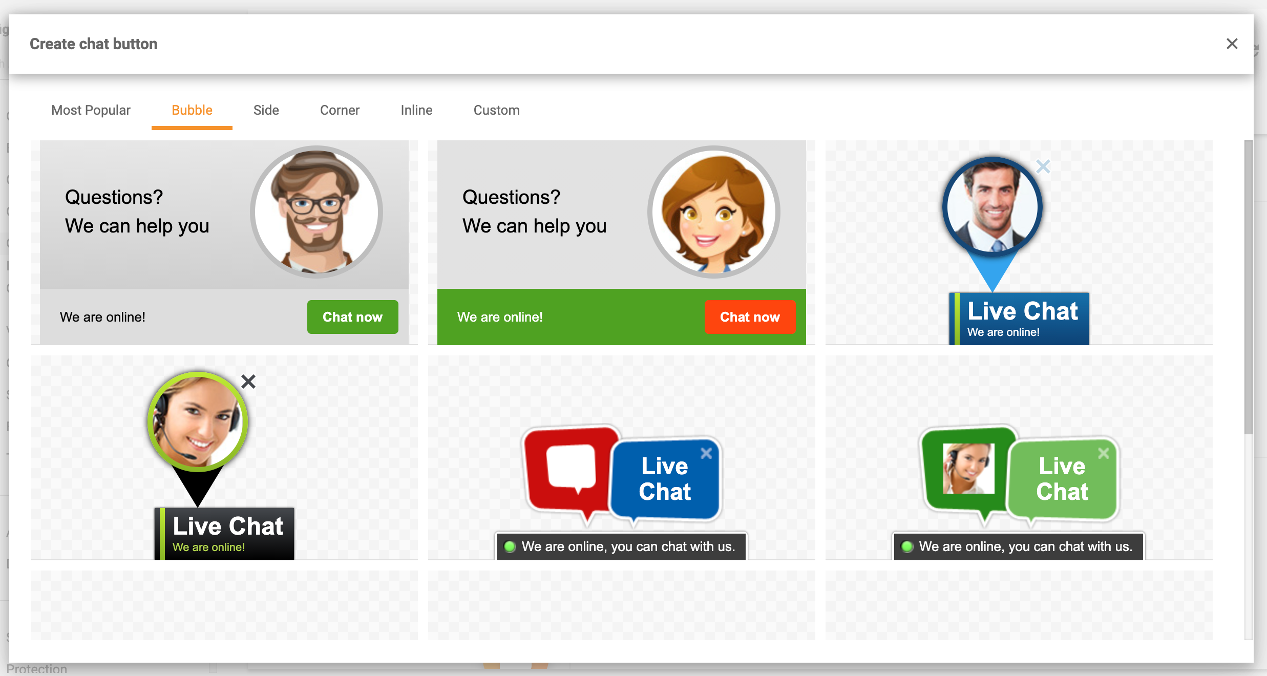 Botões de chat de bolha