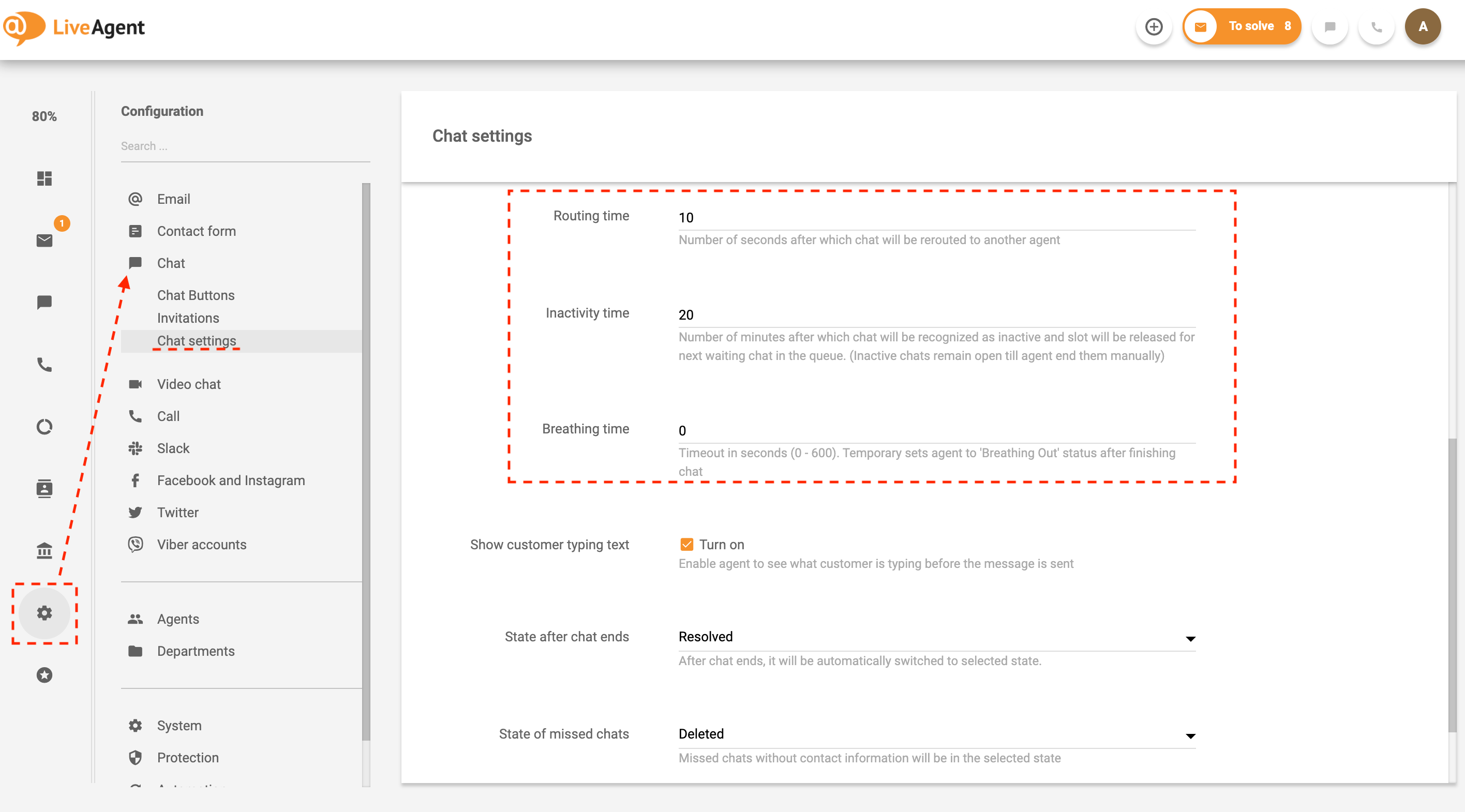 Configurações de roteamento de chat no LiveAgent