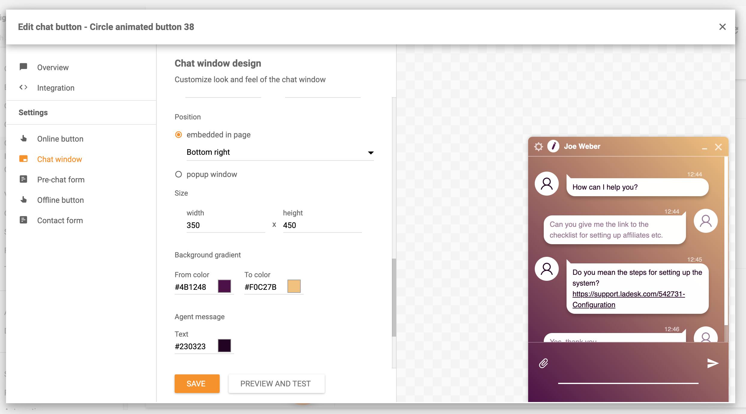 Recurso de encaixe da janela de chat