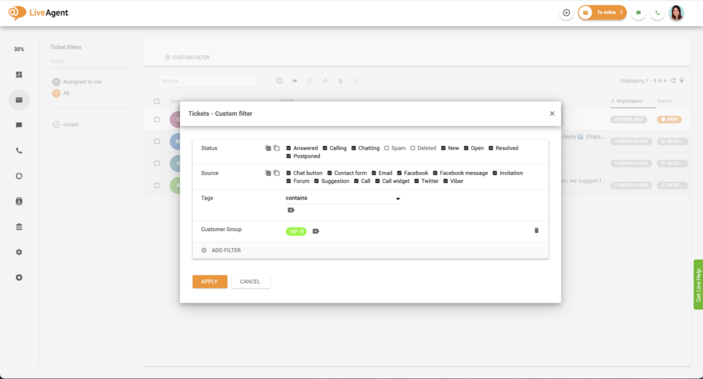 Filtragem de grupo de contatos